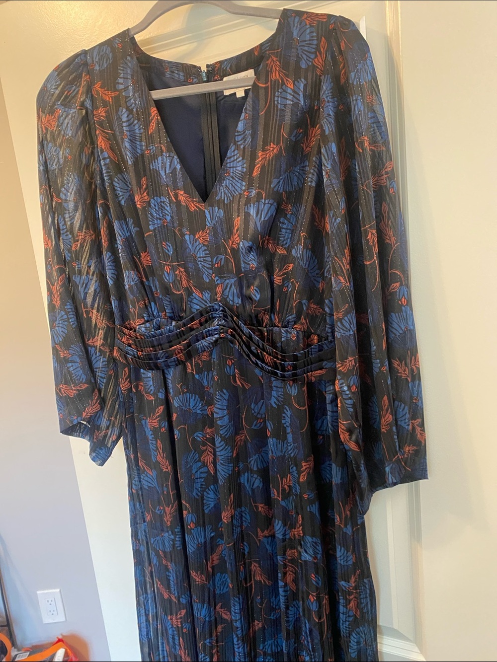 Women's black Navy Floral Long Sleeve maxi Dress